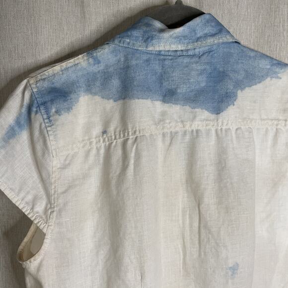 Tweeds Women’s Top 100% LINEN - Cap Sleeve, Collared,Button Up - Size M *Unique* - Picture 5 of 6